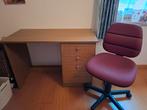 Bureau met 4 lades donkerbruin + bureaustoel bordeaux, Enlèvement, Bureau
