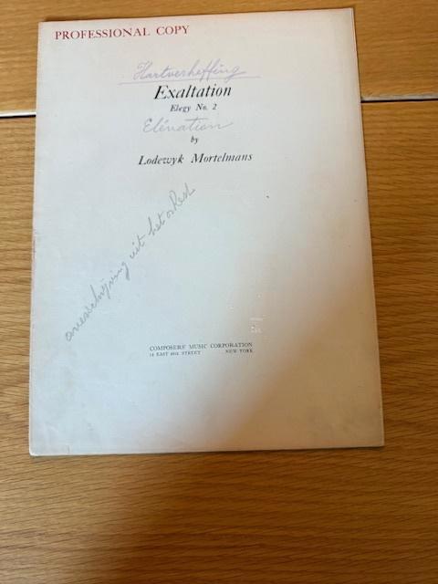 Lodewyk Mortelmans — Exaltation (Élégie n 2), Musique & Instruments, Partitions, Comme neuf, Artiste ou Compositeur, Classique