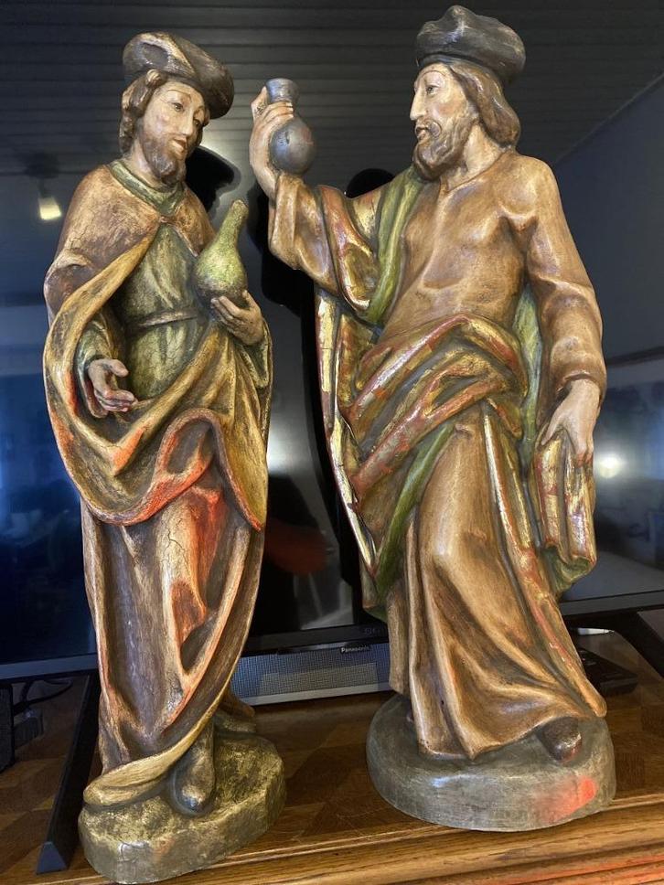 de heilige tweelingbroers Cosmas en Damianus in hout 65 cm, Antiek en Kunst, Antiek | Religieuze voorwerpen, Ophalen of Verzenden