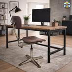 Chaise de bureau industrielle réglable vintage en skaï/métal, Enlèvement ou Envoi, Utilisé, Brun, Chaise de bureau