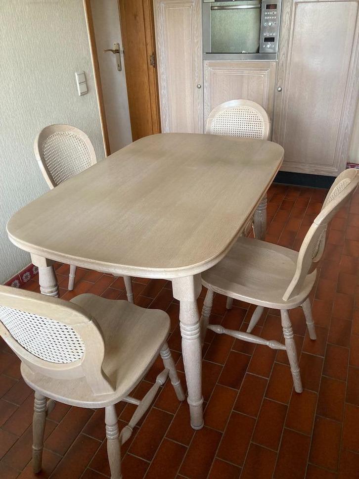 licht eiken eettafel met 4 bijpassende stoelen, Huis en Inrichting, Tafels | Eettafels, Gebruikt, 50 tot 100 cm, 100 tot 150 cm