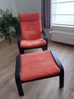 poang stoel + voetenbank oranje, Huis en Inrichting, Zetels | Zetels, Ophalen, Hout, Eenpersoons, Minder dan 75 cm