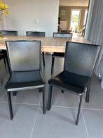 Eetkamerstoelen (leder) - 6 stuks, Huis en Inrichting, Stoelen, Ophalen, Gebruikt, Zwart