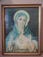 Antieke prent Heilige Maria met dolk in Heilig Hart 21x27cm, Antiek en Kunst, Antiek | Religieuze voorwerpen, Ophalen of Verzenden