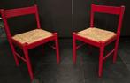 Vintage rode lak eetkamerstoelen met rotan zitting, 1970s, Ophalen, Zo goed als nieuw