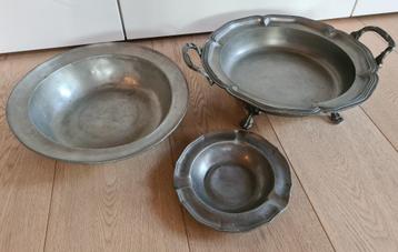 3x Tinnen schaal beschikbaar voor biedingen