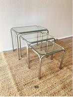 Space Age Bijzettafels - Set van 3 - Mimiset - Bauhaus Retro, Ophalen, Gebruikt, Rechthoekig, Glas