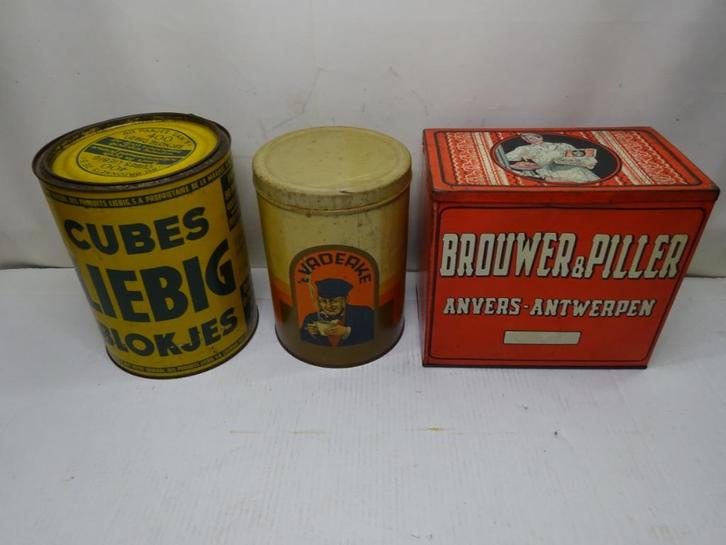 Lot van 3 Belgische vintage voedingsblikken., Collections, Marques & Objets publicitaires, Utilisé, Ustensile, Enlèvement ou Envoi