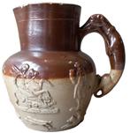 Engelse stoneware kruik met hondenhandvat, Ophalen of Verzenden