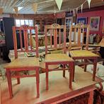 6 eiken bistro stoelen met rieten zit, Huis en Inrichting, Stoelen, Ophalen, Riet of Rotan, Gebruikt, Bruin