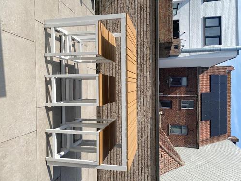 Bartafel met 6 stoelen wit/ bruin hout, Tuin en Terras, Tuintafels, Gebruikt, Rechthoekig, Hout, Ophalen
