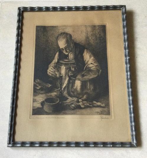 Gesigneerde ets van Jef Codron(1882-1942) keurig ingelijst, Antiek en Kunst, Kunst | Etsen en Gravures, Ophalen of Verzenden