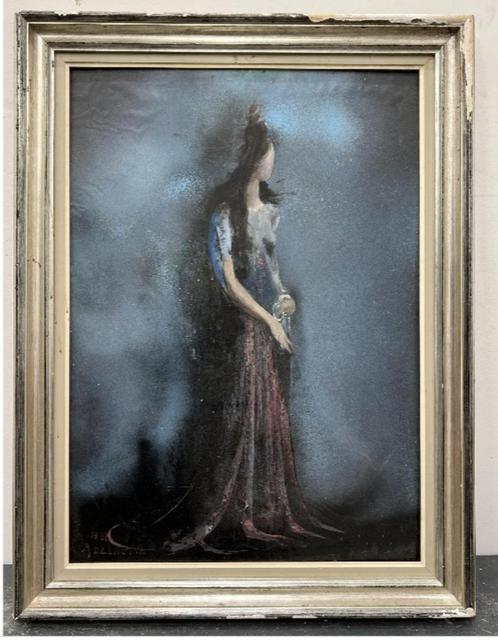 huile sur panneau femme en robe signe marcel delmotte, Antiquités & Art, Art | Peinture | Classique, Enlèvement ou Envoi