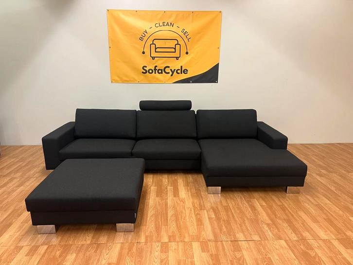 Siège 3 places SITS noir avec chaise longue et pouf, Maison & Meubles, Canapés | Repose-pieds & Poufs, Comme neuf, Tissus, Enlèvement ou Envoi