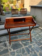 Compact bureautje opvouwbaar in hout met bruin leder, Huis en Inrichting, Ophalen