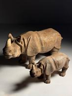 Handgesneden Beelden XL neushoorns 1960, Enlèvement, Comme neuf