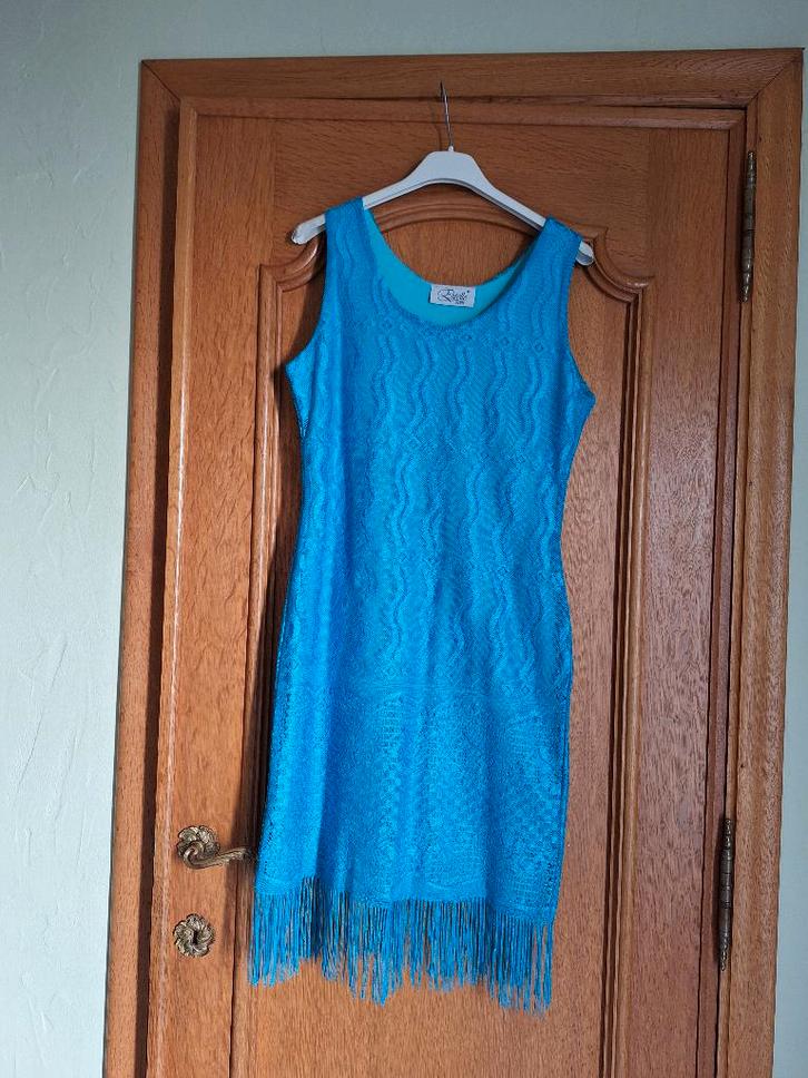 robe courte (style charleston) bleu pétrole - T: 38, Vêtements | Femmes, Robes, Comme neuf, Taille 38/40 (M), Bleu, Longueur genou