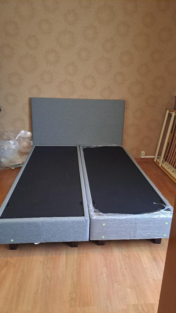 Bed, Huis en Inrichting, Slaapkamer | Bedden, Nieuw, Twijfelaar, 140 cm, 200 cm, Stof, Grijs, Ophalen