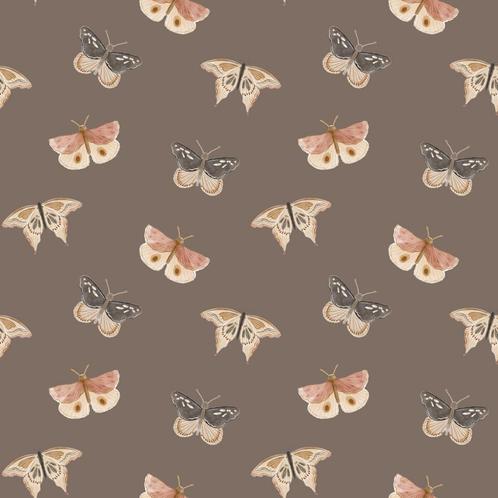 Jersey digital stof butterflies taupe., Hobby en Vrije tijd, Stoffen en Lappen, Nieuw, Katoen, 120 cm of meer, 200 cm of meer
