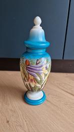 Handgeschilderde siervaas met deksel 40 cm hoog, Huis en Inrichting, Ophalen, Steen, Blauw, Zo goed als nieuw