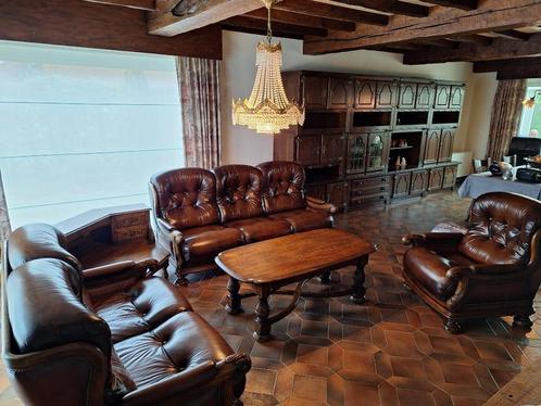 Lederen Salon + salontafel, Huis en Inrichting, Zetels | Zetels, Zo goed als nieuw, Rechte bank, Vierpersoons of meer, 300 cm of meer