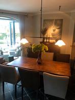 Eettafel gerecycled teak smeedijzeren poten L 1m90 B 93 H 75, Huis en Inrichting, Barren, Ophalen, Zo goed als nieuw
