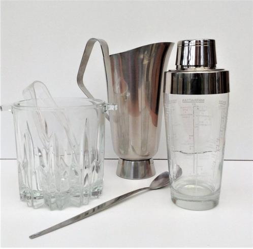 Vintage cocktailset in stainless steel - glas, Huis en Inrichting, Keuken | Servies, Zo goed als nieuw, Compleet servies, Effen