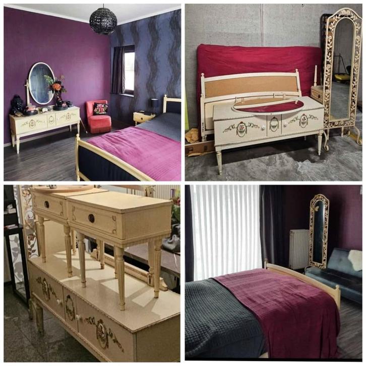 Vintage, brocante slaapkamer meubels wit craquelé twijfelaar, Antiek en Kunst, Antiek | Meubels | Bedden, Ophalen