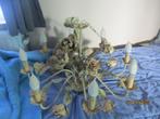 oude 8 armige luster met bloemmotief, Huis en Inrichting, Lampen | Kroonluchters, Ophalen, Gebruikt, Metaal