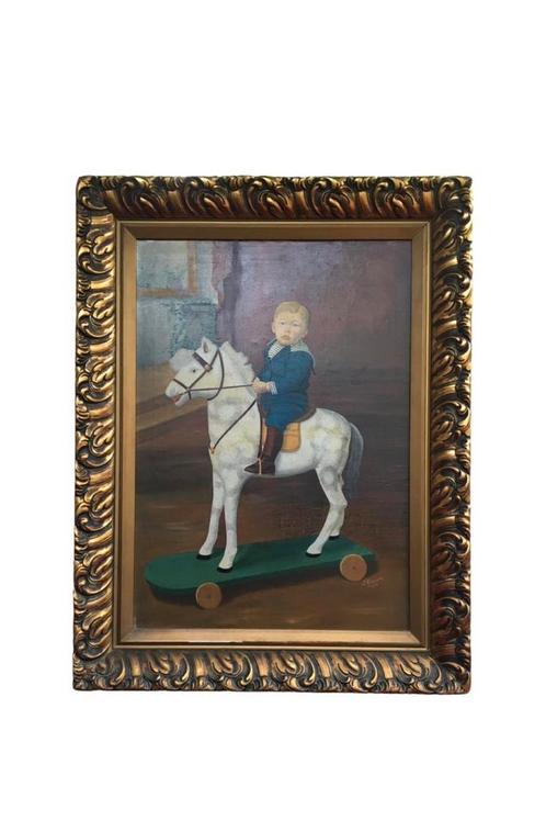 1939 kind op papier mache speelgoed paard , J. Geerts, Antiek en Kunst, Kunst | Schilderijen | Klassiek, Ophalen