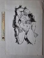 KOOPJE Litho geknielde naakte vrouw onbekende kunstenaar, Antiek en Kunst, Kunst | Litho's en Zeefdrukken, Ophalen of Verzenden