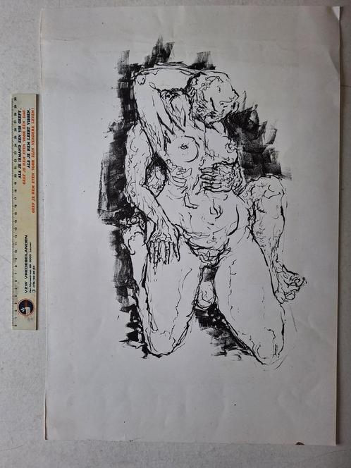 KOOPJE Litho geknielde naakte vrouw onbekende kunstenaar, Antiek en Kunst, Kunst | Litho's en Zeefdrukken, Ophalen of Verzenden