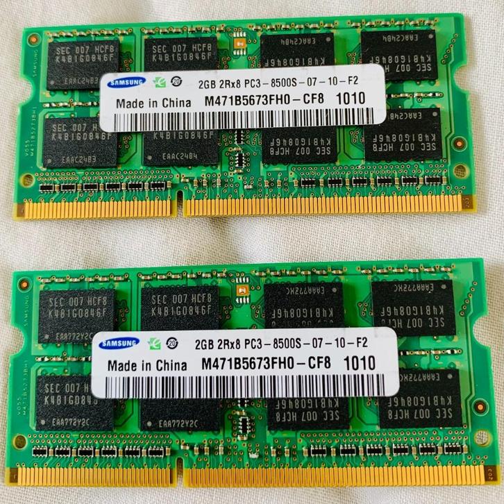 Samsung 4 GB (2x2 GB) M471B5673FH0-CH9 1333 MHz RAM-geheugen, Computers en Software, RAM geheugen, Gebruikt, Laptop, 4 GB, DDR3