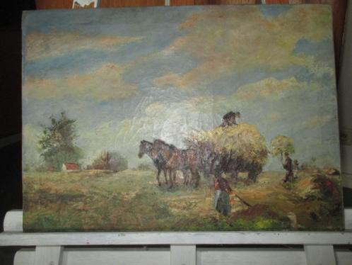 Schilderij "Hooiwagen", Antiek en Kunst, Kunst | Schilderijen | Klassiek, Ophalen of Verzenden