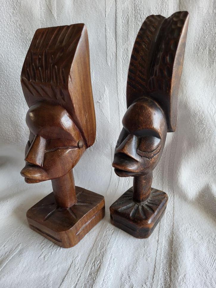2 vintage Afrikaanse koppen, Antiek en Kunst, Kunst | Beelden en Houtsnijwerken, Ophalen of Verzenden