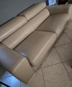 Salon en cuir taupe 3 - 2 + pouf, Huis en Inrichting, Zetels | Zetels, Ophalen, Zo goed als nieuw, Overige maten, Leer