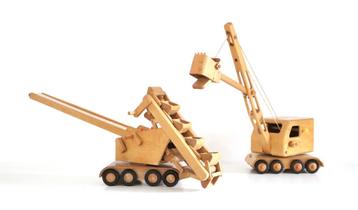 Vintage Plywood excavator by Friedrich Fröbel Werdau in teak beschikbaar voor biedingen
