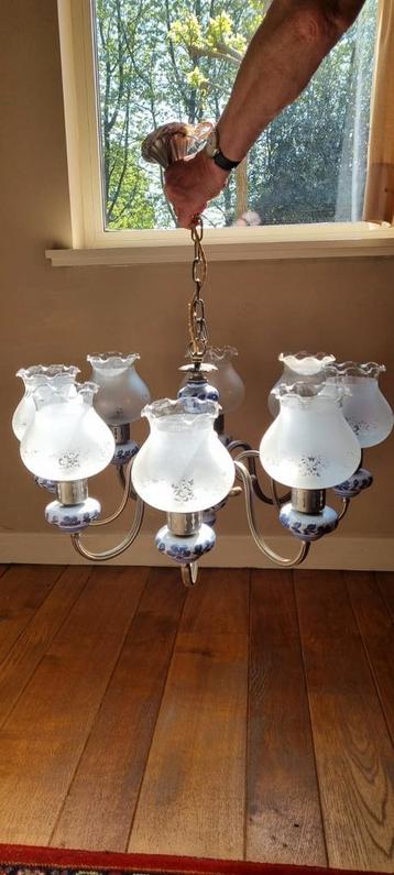 Lustre à 8 bras et belles boules de verre/Italie., Enlèvement ou Envoi, Comme neuf