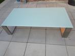 Glazen salontafel met zwaar aluminium onderstel, Glas, Ophalen