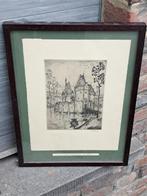 gravure le vieux chateau restaure de beersel de jehan frison, Antiek en Kunst, Ophalen of Verzenden