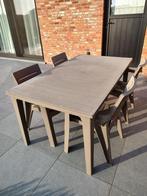 Tuintafel + 4 stoelen grijs B160 x D95 kunststof, Ophalen, Gebruikt, Rechthoekig, Kunststof