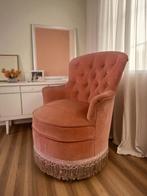 Vintage roze eenzit / fauteuil /crapaud zeteltje met franjes, Ophalen of Verzenden