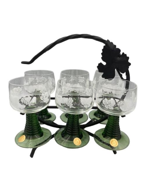 Vintage wijnglazenset met houder – 6 stuks – Alt Schönecke D, Huis en Inrichting, Keuken | Servies, Zo goed als nieuw, Glas of Glazen
