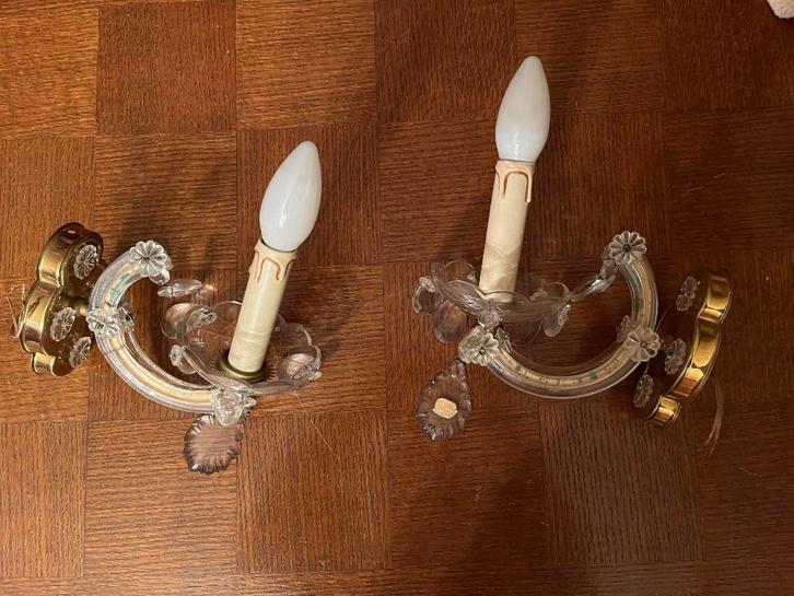 2 appliques style Marie-Thérèse, Maison & Meubles, Lampes | Appliques, Utilisé, Verre, Métal, Enlèvement ou Envoi