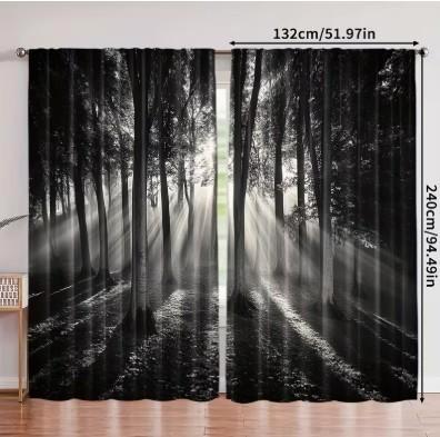 8 élégants Rideaux de forêt Brumeuse Gothique. - NEUF, Huis en Inrichting, Stoffering | Gordijnen en Lamellen, Nieuw, 150 tot 200 cm