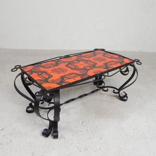Vintage tegeltafel, salontafel met 8 tegels, jaren 60, Antiek en Kunst, Antiek | Meubels | Tafels, Verzenden