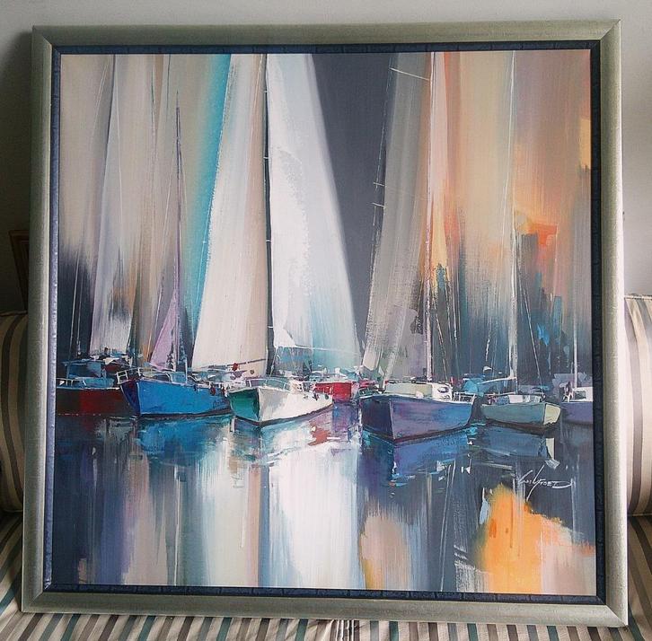 Zeilschepen in haven - Wilfred Lang (geb.1954), Antiek en Kunst, Kunst | Schilderijen | Klassiek, Ophalen