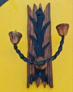 Antieke Houten muur kandelaar voor 2 kaarsen, Ophalen of Verzenden, Kandelaar