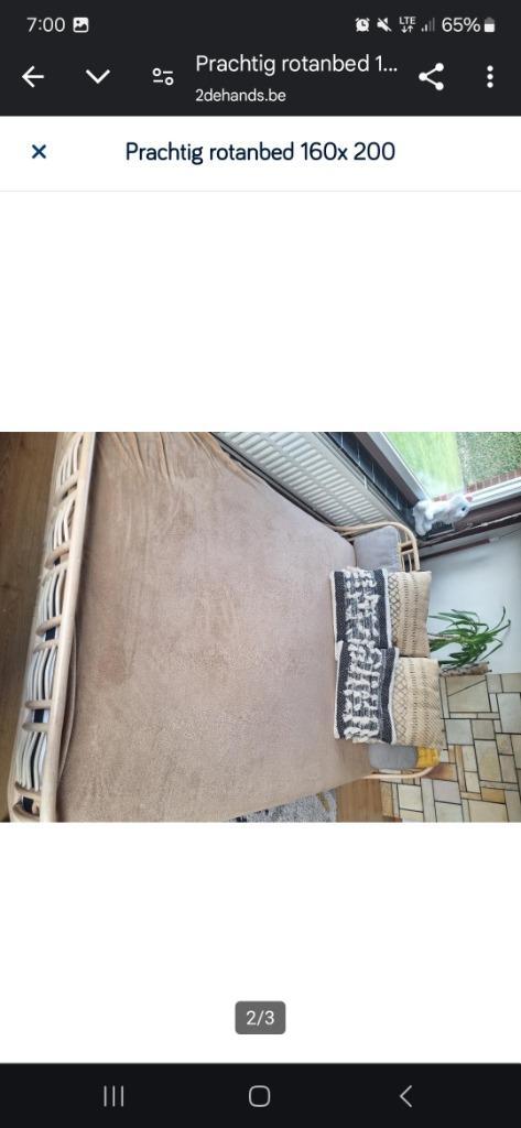 Super mooi rotan bed 160x200, Huis en Inrichting, Slaapkamer | Bedden, Zo goed als nieuw, 160 cm, 200 cm, Overige materialen, Beige