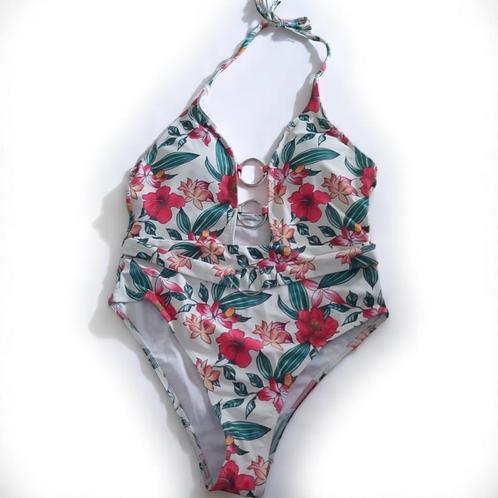 Halter badpak met ringen en riempje L, Kleding | Dames, Badmode en Zwemkleding, Nieuw, Badpak, Wit, Verzenden